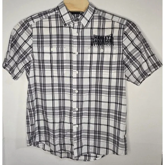 Harley Davidson Mens Size L Embroidered Short Sleeve Button Down Shirt‎ - Picture 2 of 12